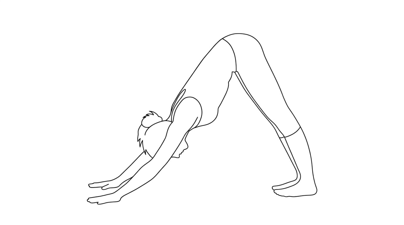 Line-art illustration of Downward-Facing Dog (Adho Mukha Shvanasana)