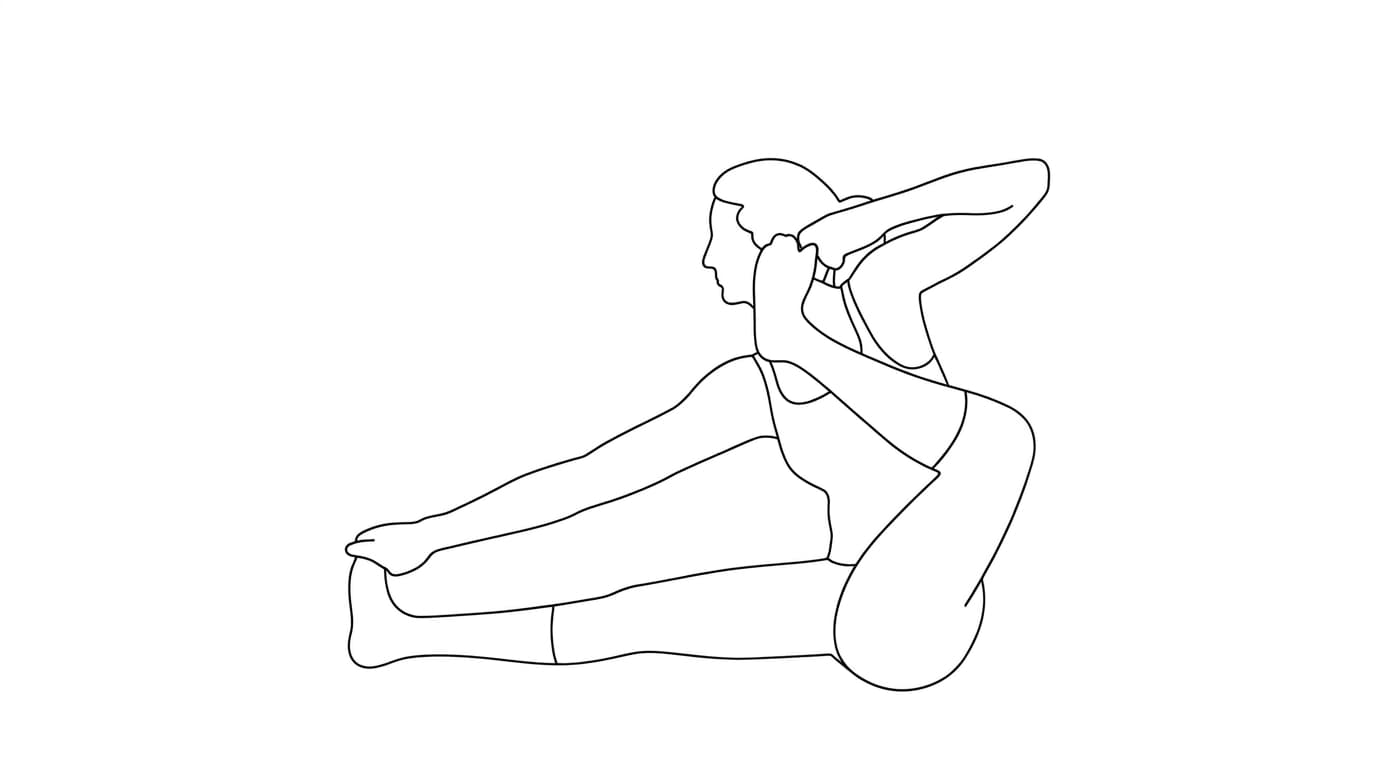 Line-art illustration of Archer's Pose (Akarna Dhanurasana)