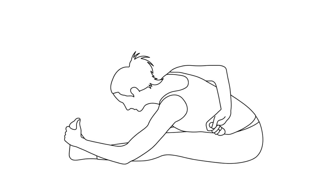 Line-art illustration of Seated Half Bound Lotus Forward Bend (Ardha Baddha Padma Paschimottanasana)