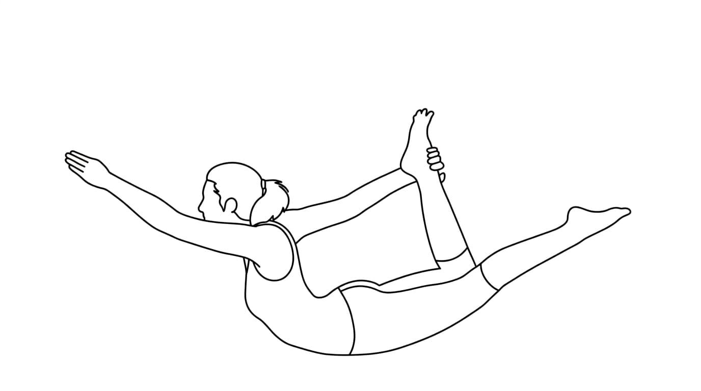Line-art illustration of Half Bow (Ardha Dhanurasana)