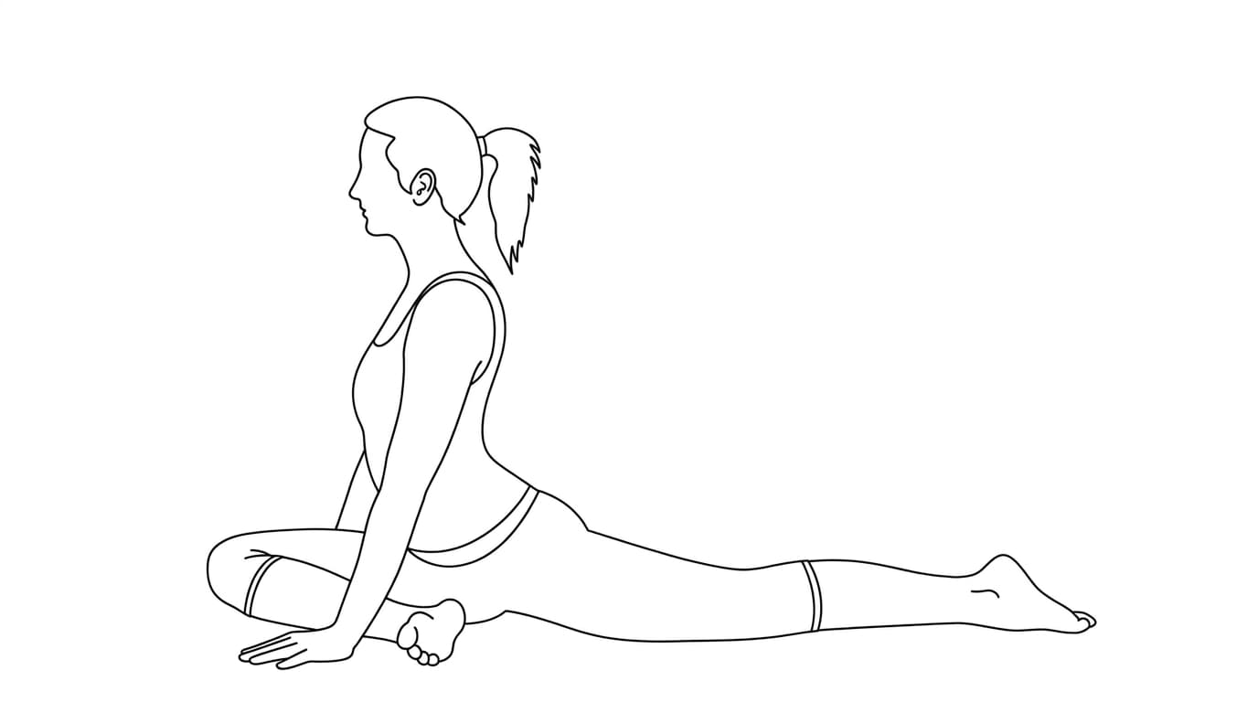 Line-art illustration of Half Pigeon (Ardha Kapotasana)