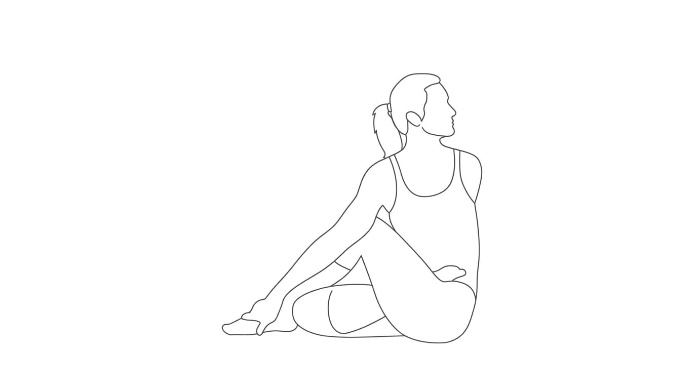 Line-art illustration of Half Spinal Twist (Ardha Matsyendrasana)