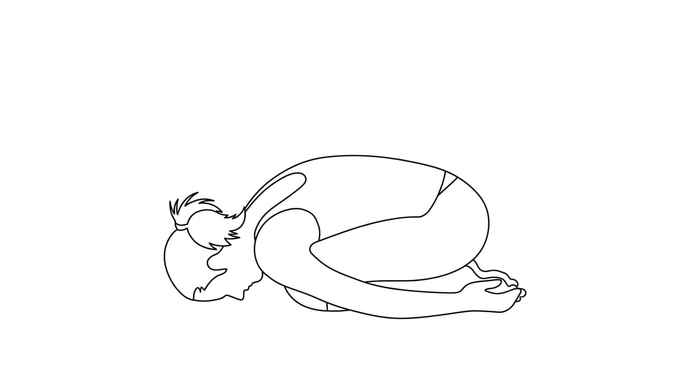 Line-art illustration of Child’s Pose (Balasana)