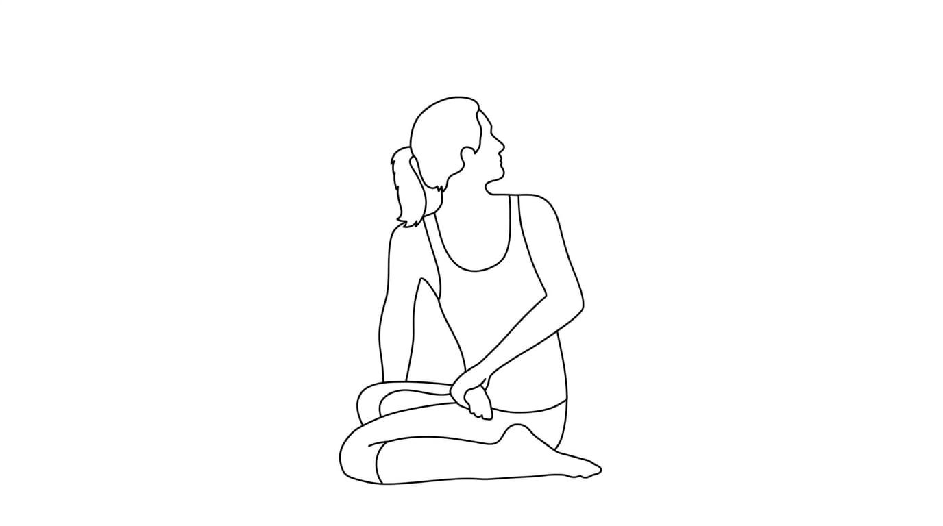 Line-art illustration of Sage Bharadvaja's Twist (Bharadvajasana)