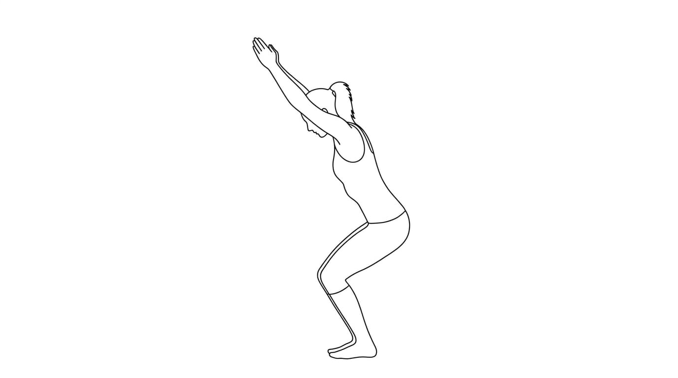 Line-art illustration of Chair Pose (Utkatasana)