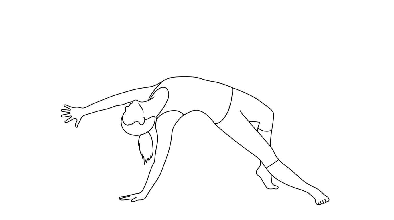Line-art illustration of Wild Thing (Chamatkarasana)