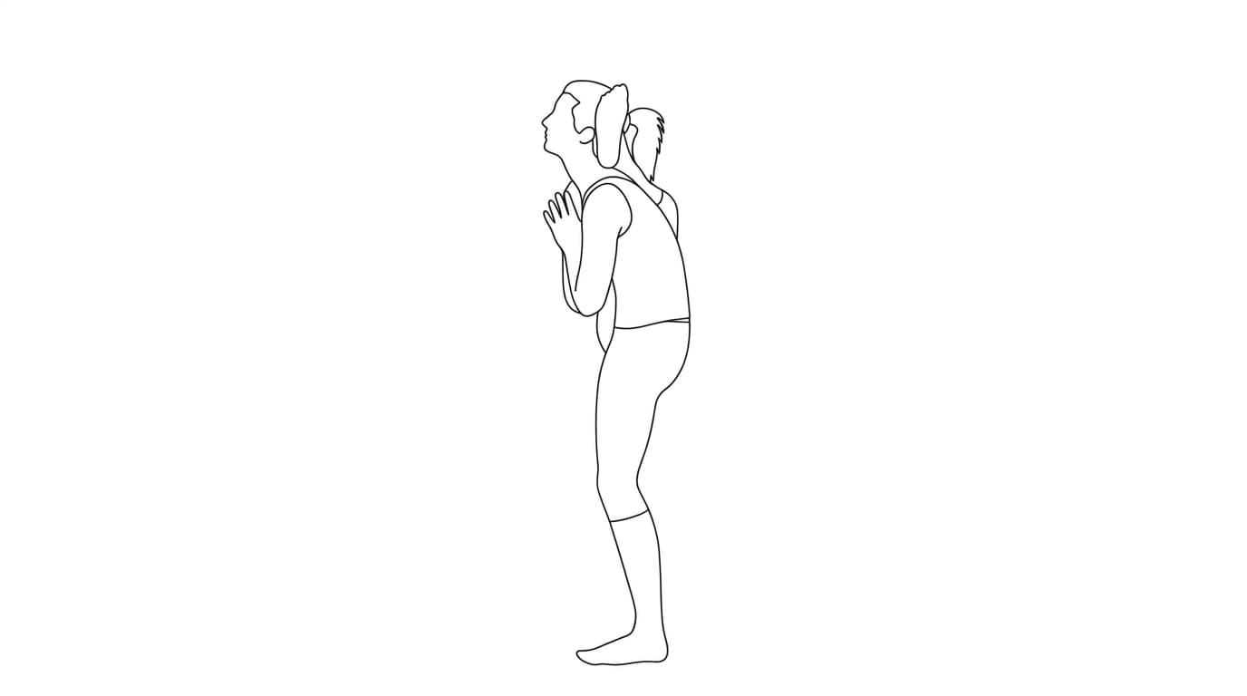 Line-art illustration of Standing Leg Behind the Head (Durvasasana)