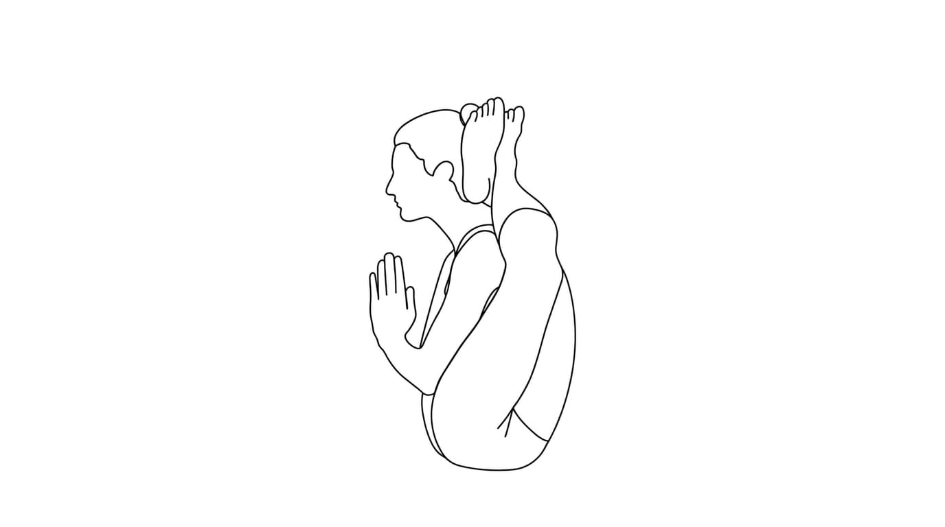 Line-art illustration of Two Legs Behind the Head I (Dvi Pada Sirsasana A)