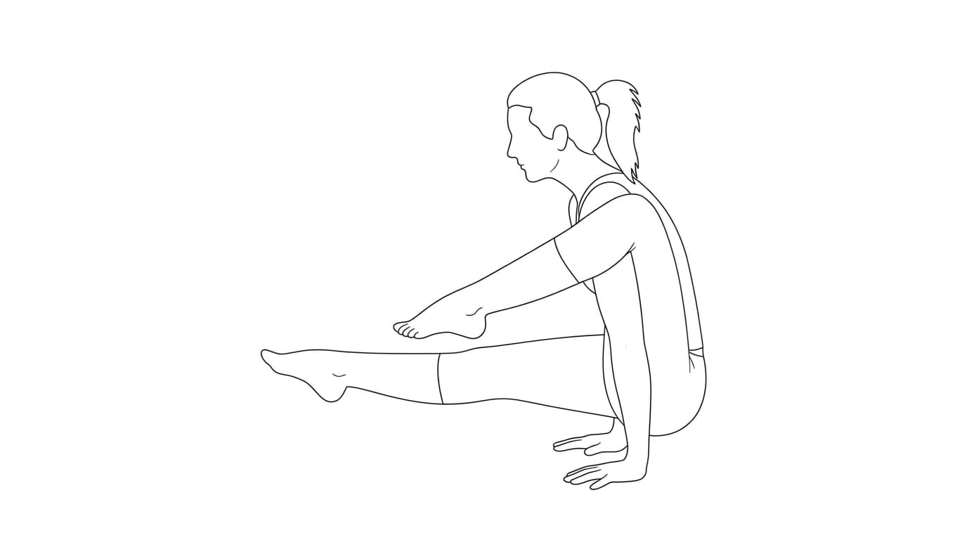Line-art illustration of Elephant Trunk (Eka Hasta Bhujasana)