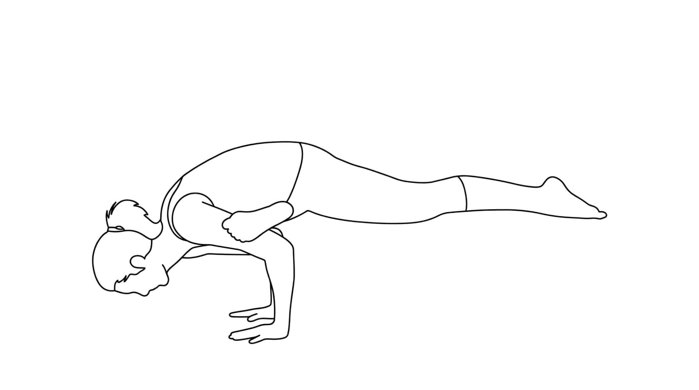 Line-art illustration of Flying Pigeon (Eka Pada Galavasana)