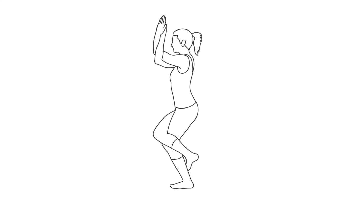 Line-art illustration of Eagle Pose (Garudasana)