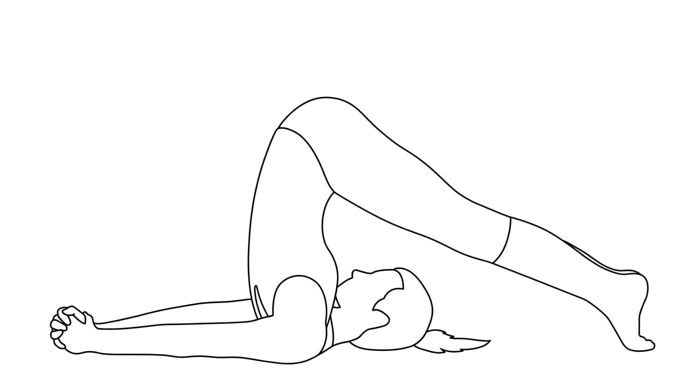 Line-art illustration of Plough Pose (Halasana)