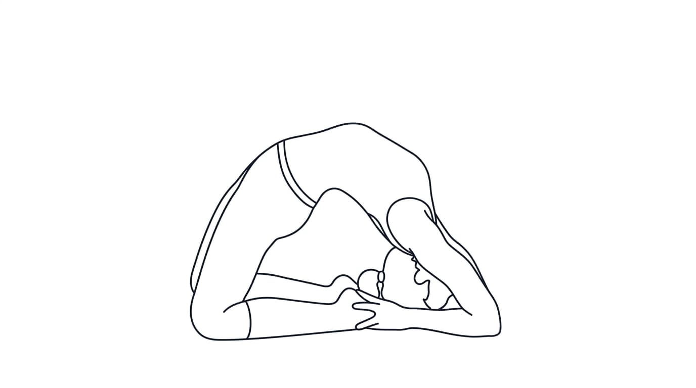 Line-art illustration of Pigeon Pose (Kapotasana)