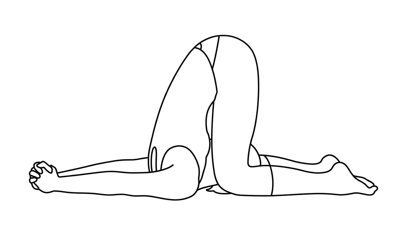 Line-art illustration of Deaf Man's Pose (Karna Pidasana)