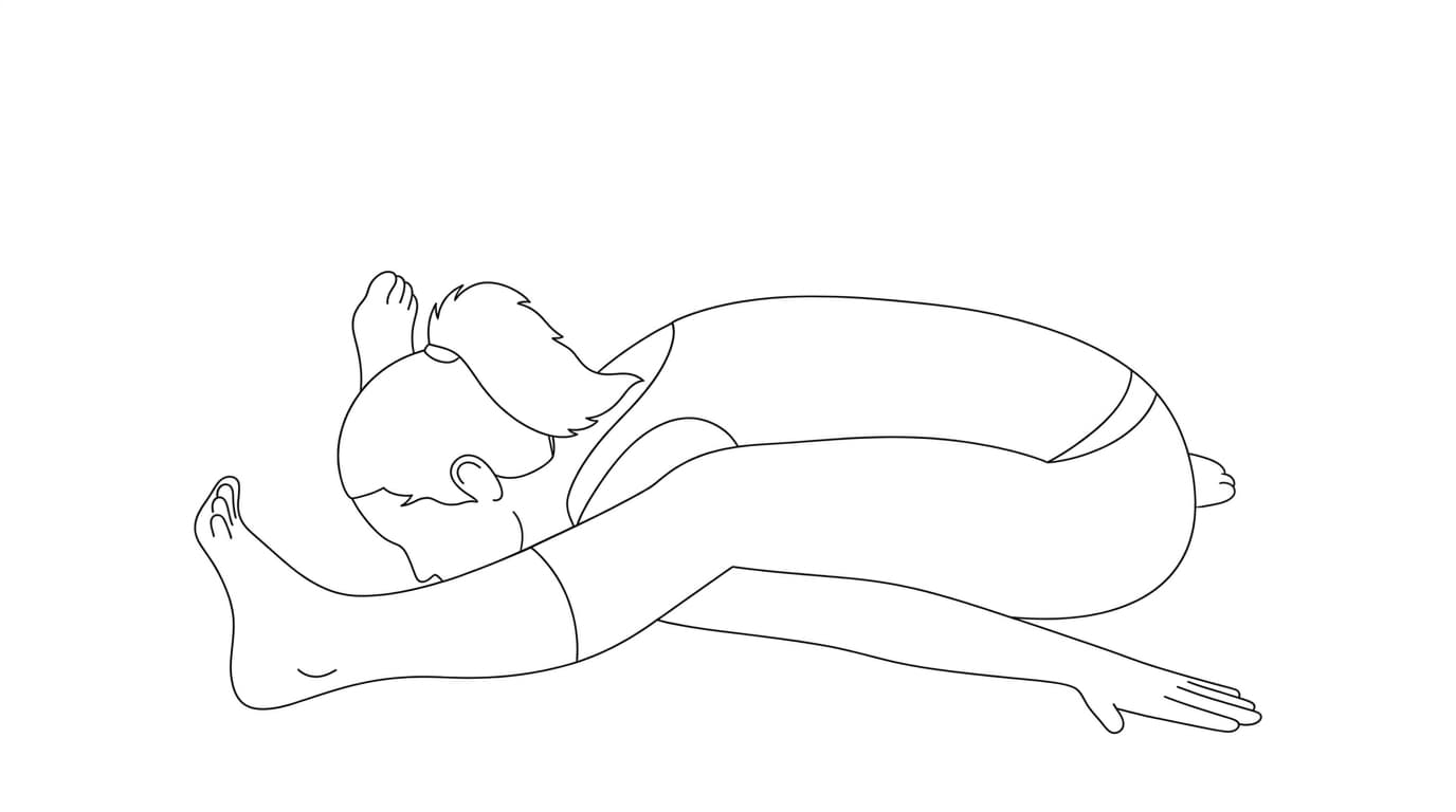 Line-art illustration of Tortoise Pose (Kurmasana)