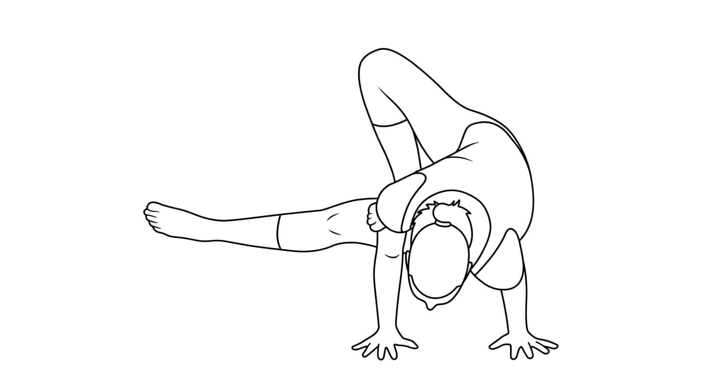 Line-art illustration of Grasshopper (Maksikanagasana)