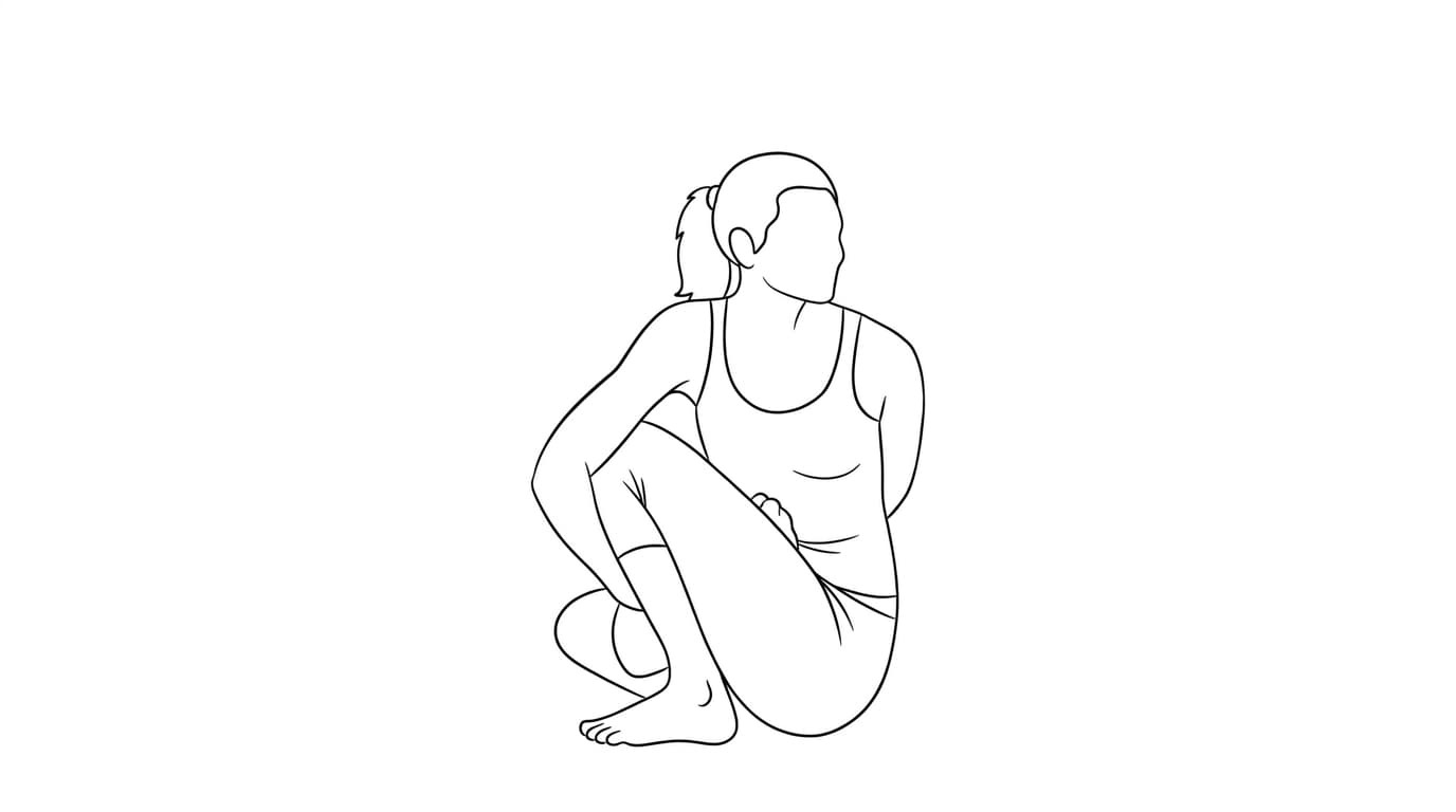 Line-art illustration of Sage Marichi's IV (Marichyasana D)