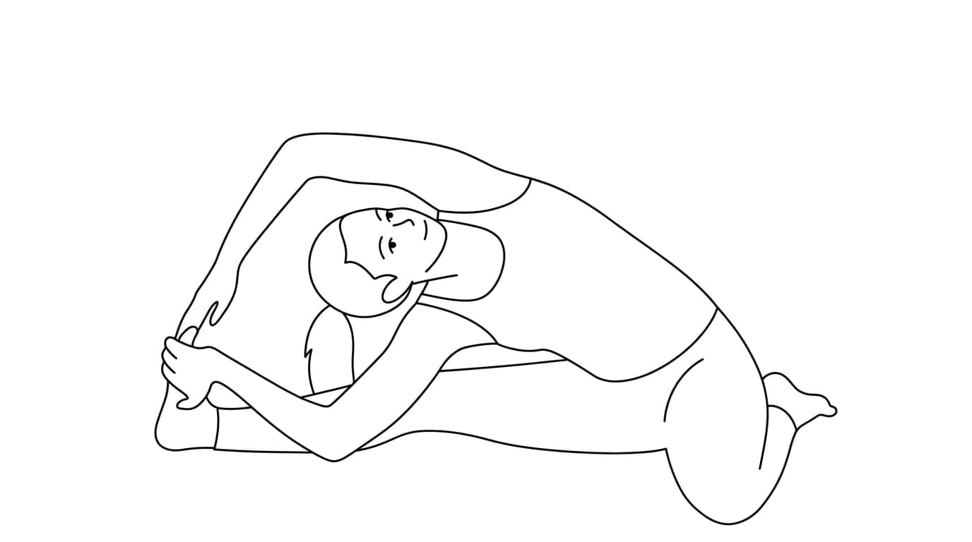 Line-art illustration of Seated Gate Pose (Parighasana)
