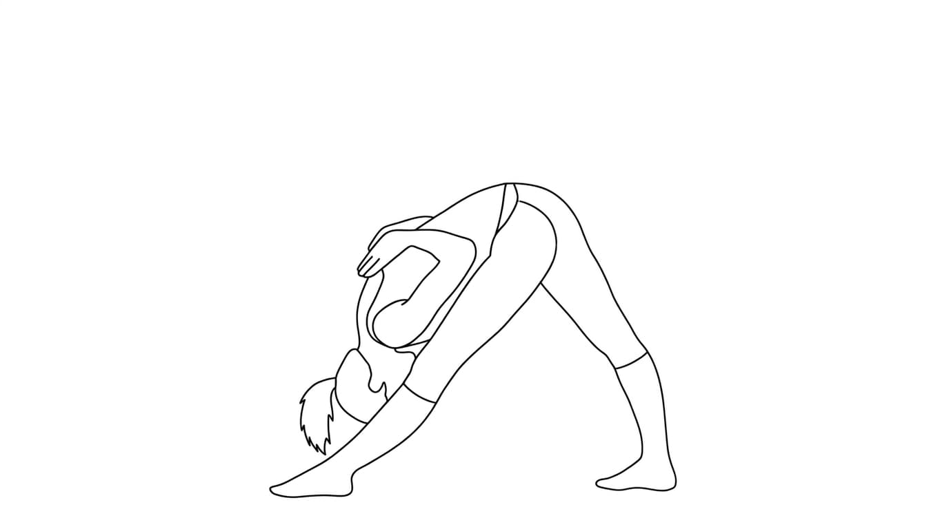 Line-art illustration of Pyramid Pose (Parshvottanasana)