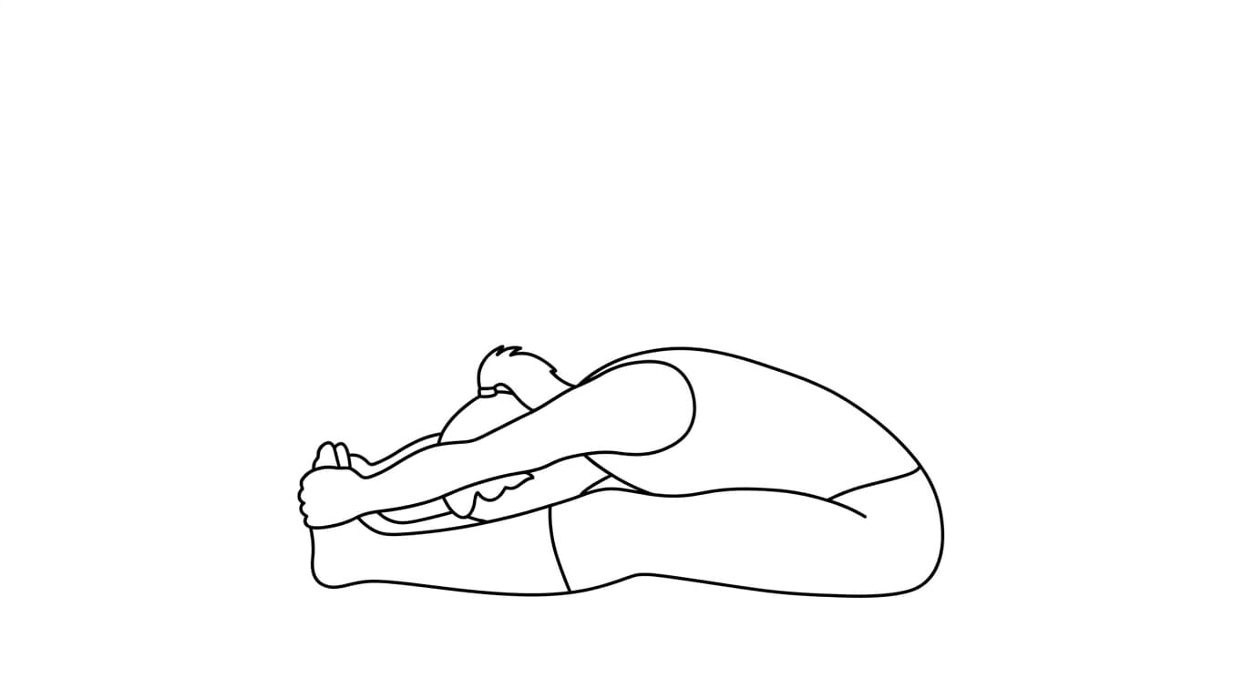 Line-art illustration of Seated Forward Bend II (Paschimottanasana B)
