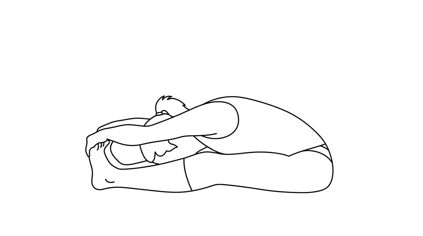 Line-art illustration of Seated Forward Bend III (Paschimottanasana C)