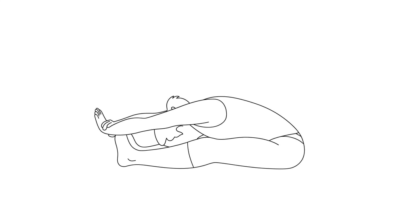 Line-art illustration of Seated Forward Bend IV (Paschimottanasana D)