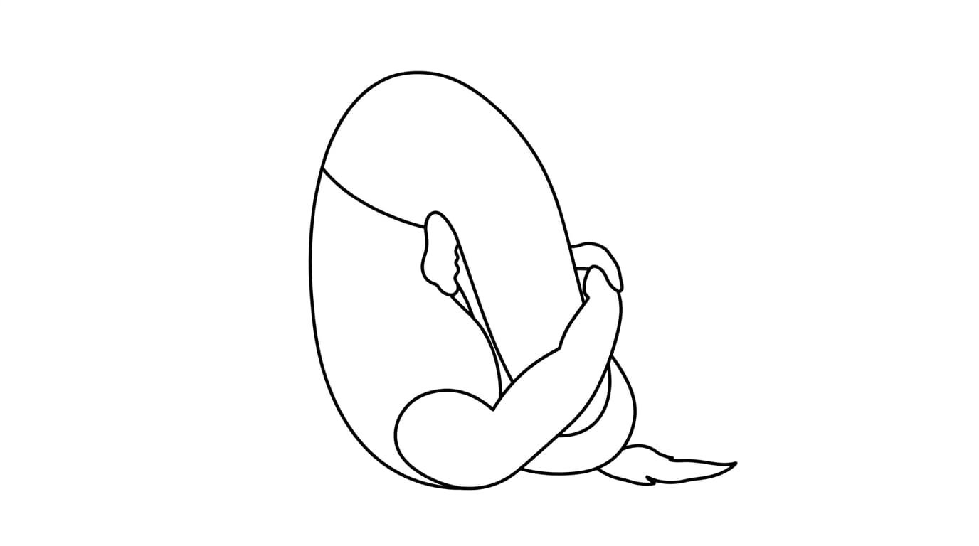 Line-art illustration of Embryo Pose (Pindasana)