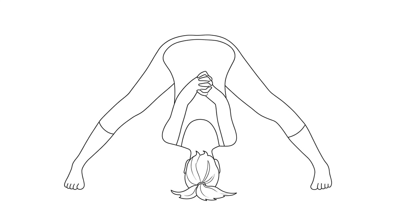 Line-art illustration of Wide-Legged Forward Bend III (Prasarita Padottanasana C)