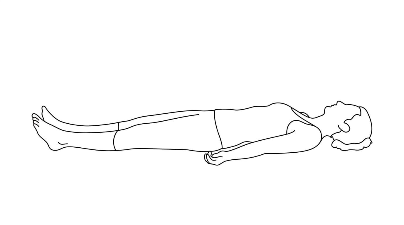 Line-art illustration of Corpse Pose (Shavasana)