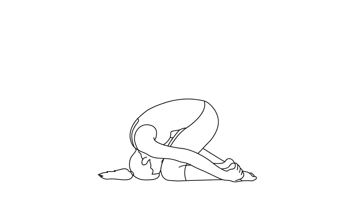Line-art illustration of Rabbit Pose (Shashankasana)