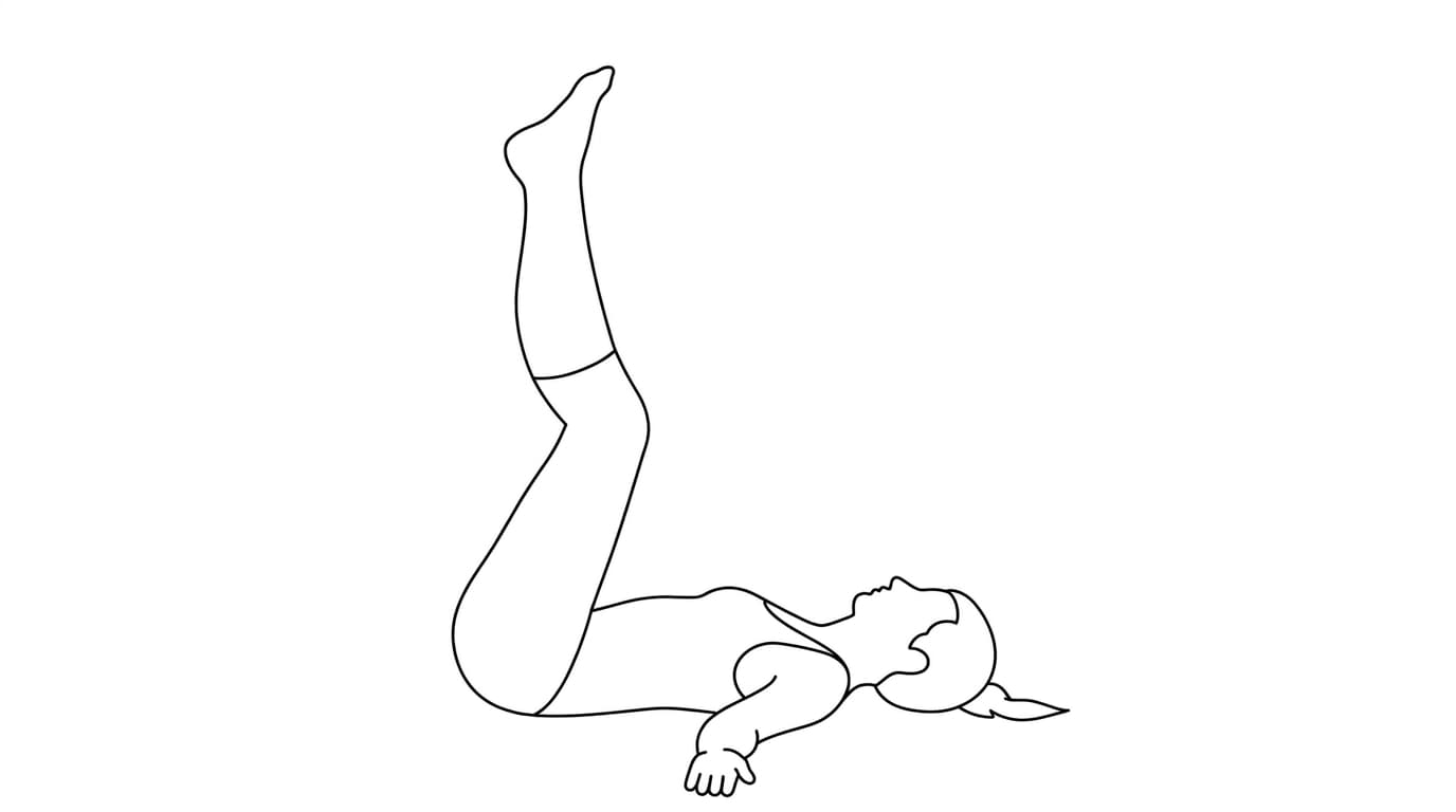 Line-art illustration of Waterfall Pose (Supta Dandasana)