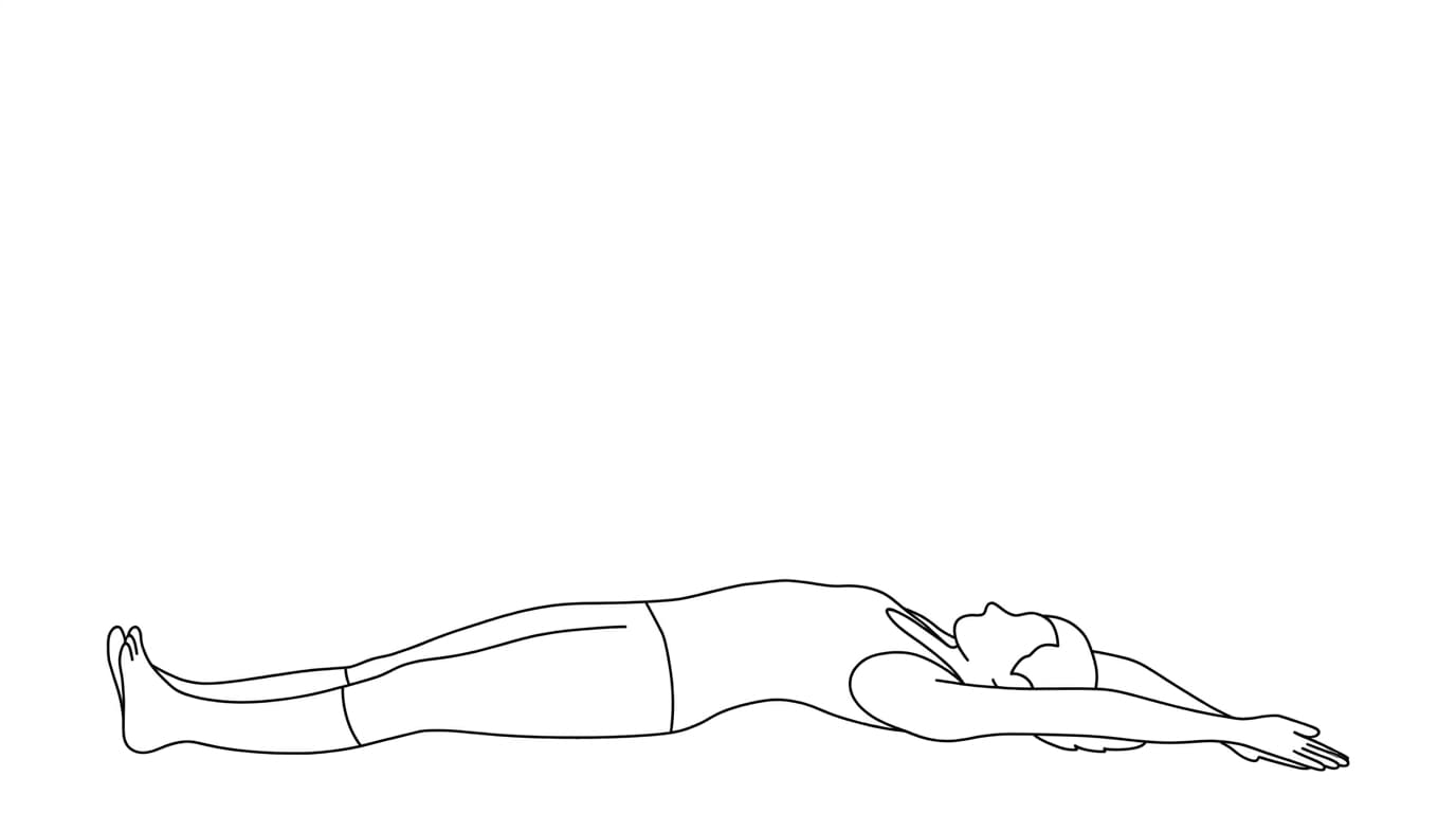Line-art illustration of Banana Pose (Supta Nitambasana)