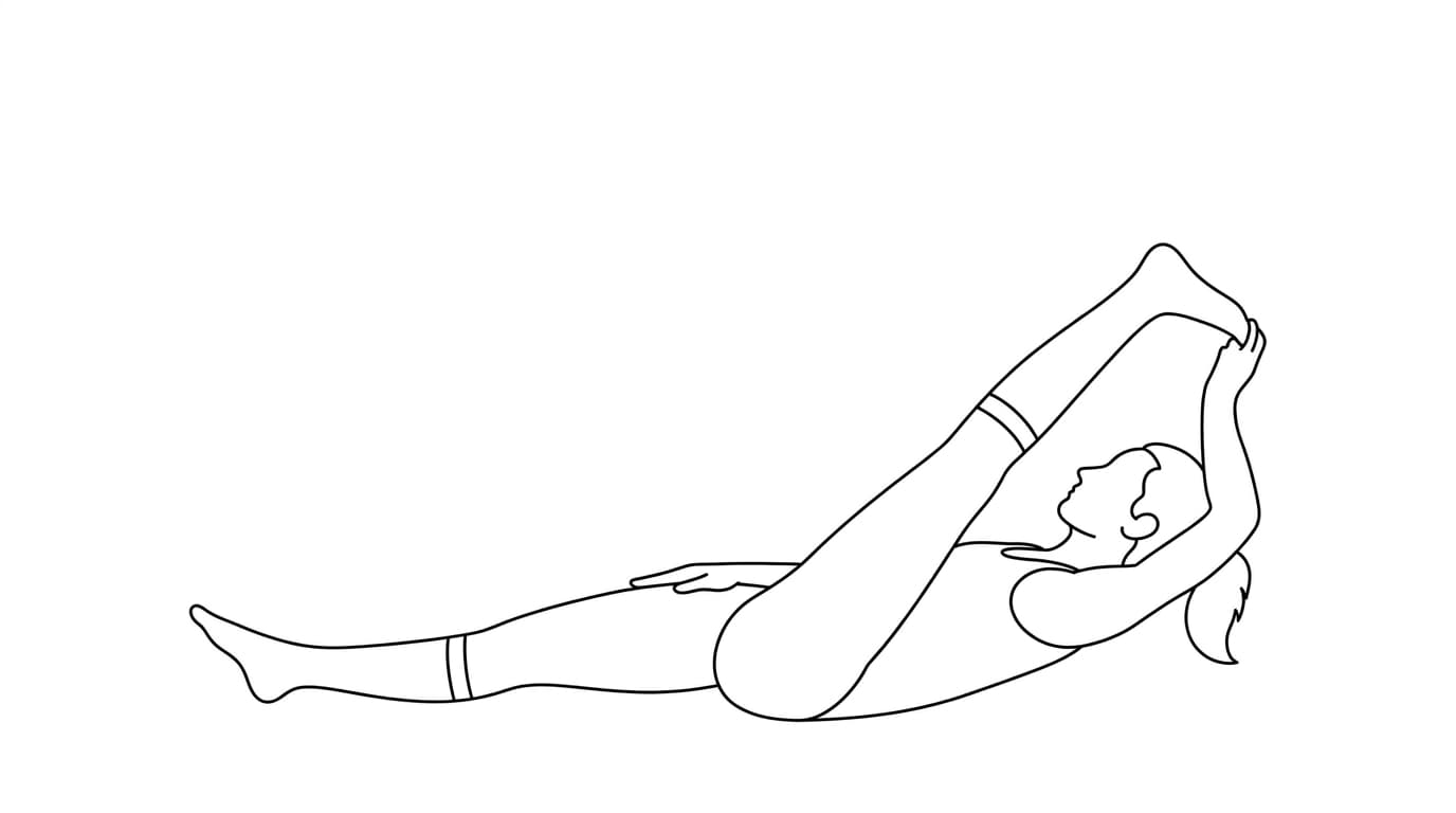 Line-art illustration of Supine Hand to Big Toe (Supta Padangushthasana A)