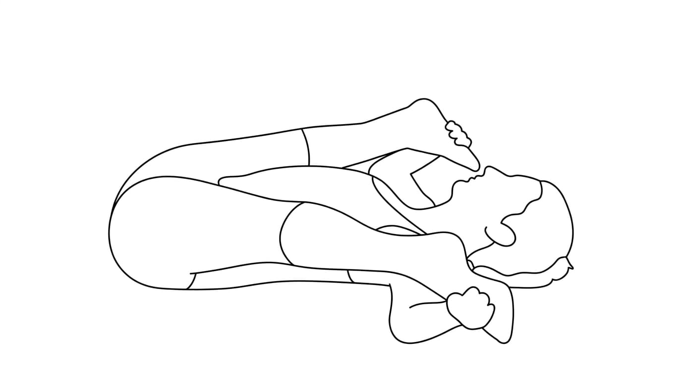 Line-art illustration of Supine Straddle (Supta Samakonasana)