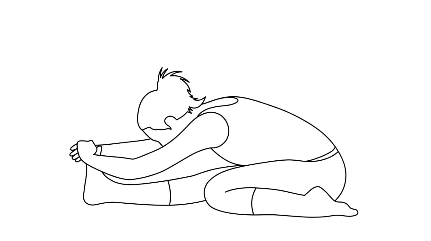 Line-art illustration of Seated Three-Limbed Forward Bend (Trianga Mukha Eka Pada Paschimottanasana)