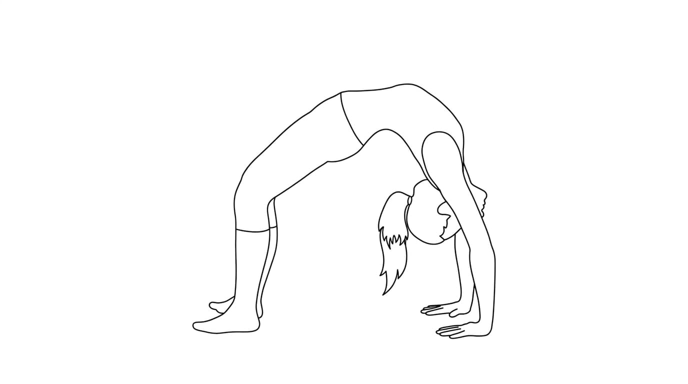 Line-art illustration of Wheel Pose (Urdhva Dhanurasana)