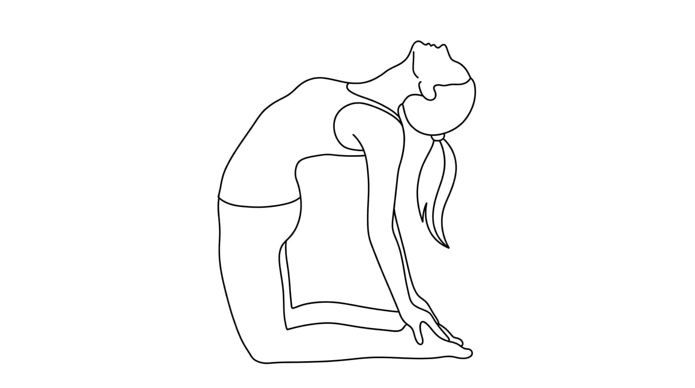 Line-art illustration of Camel Pose (Ushtrasana)