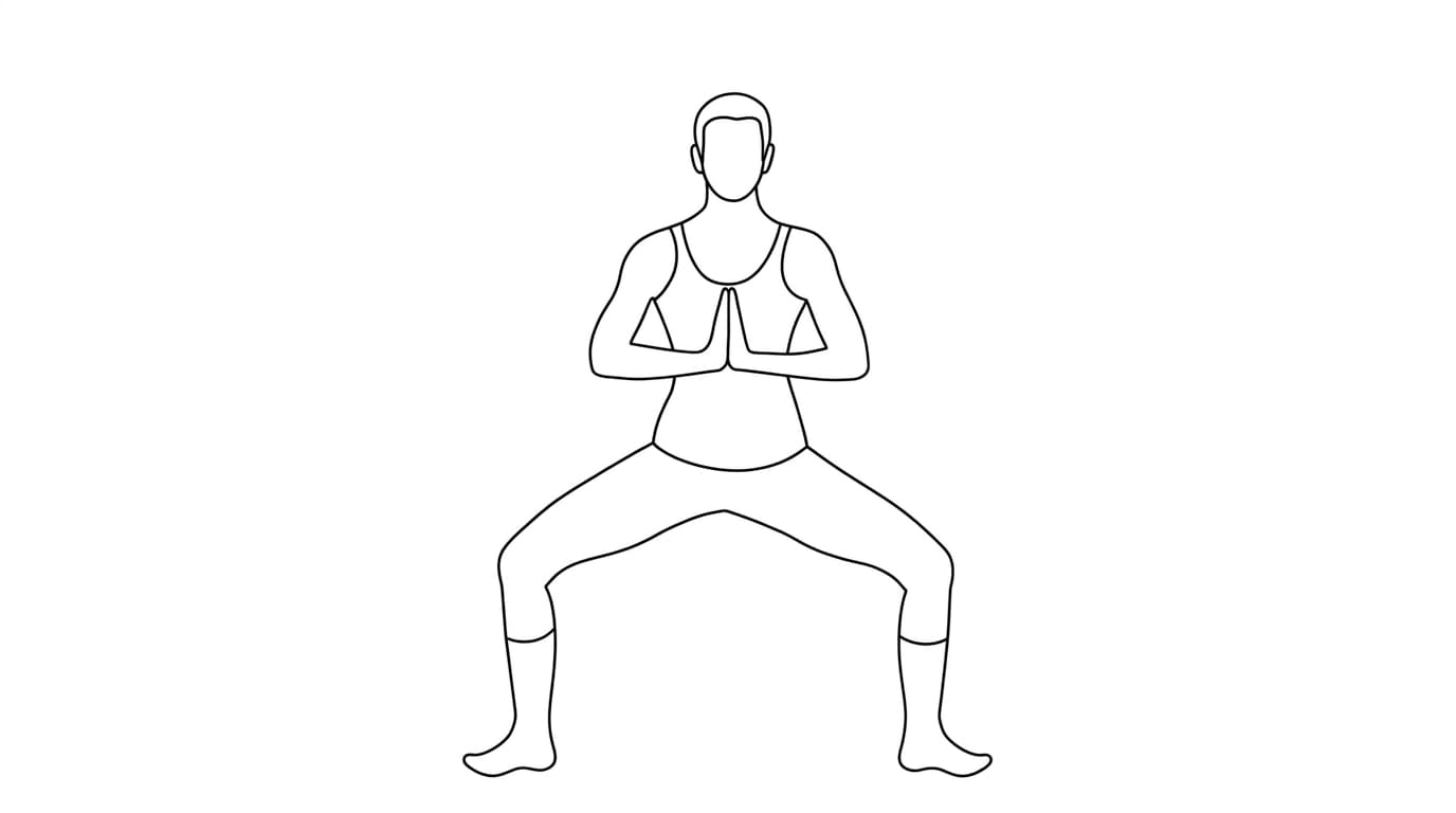 Line-art illustration of Goddess Pose (Utkata Konasana)