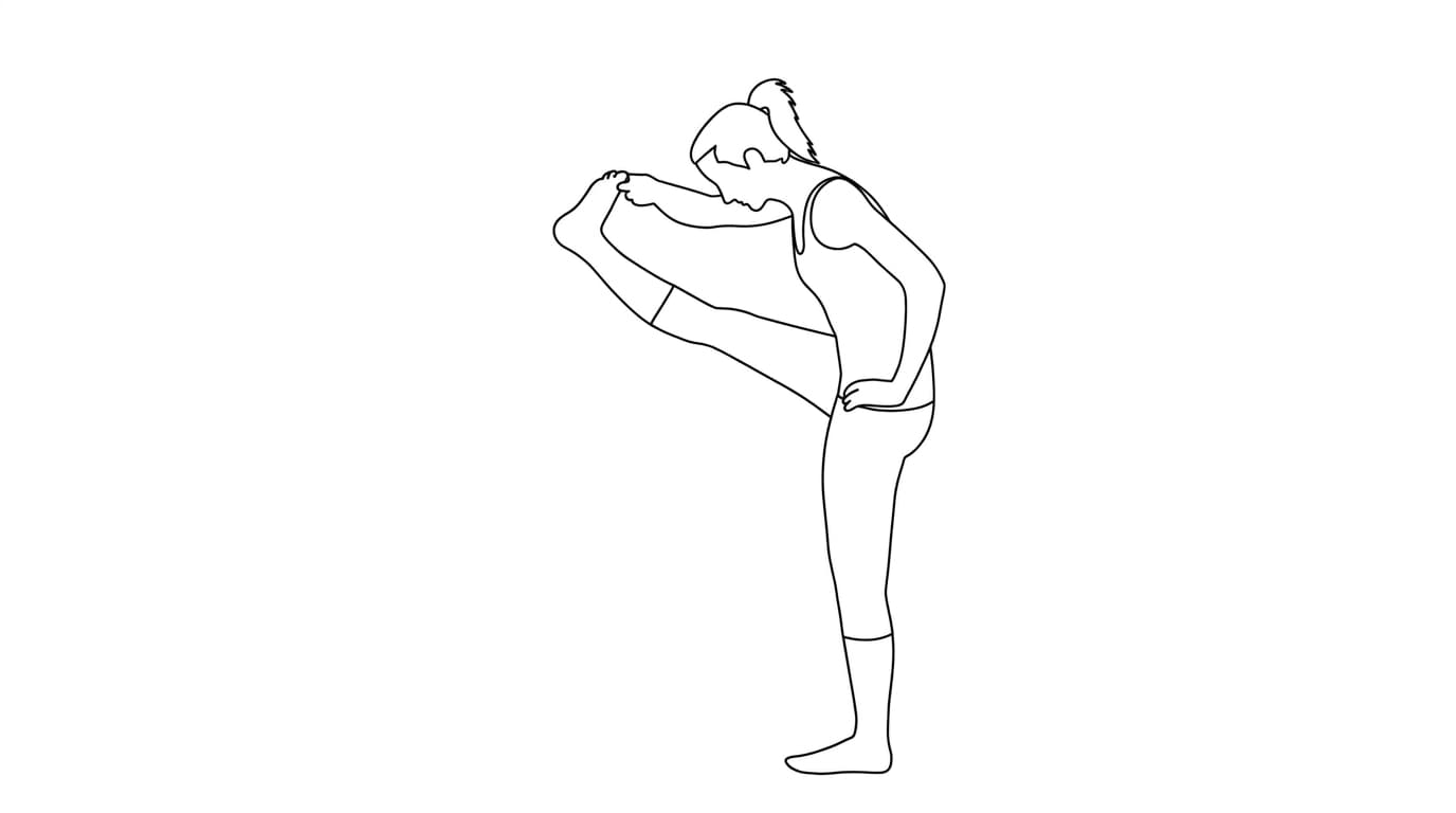 Line-art illustration of Standing Hand to Big Toe (Utthita Hasta Padangushthasana A)