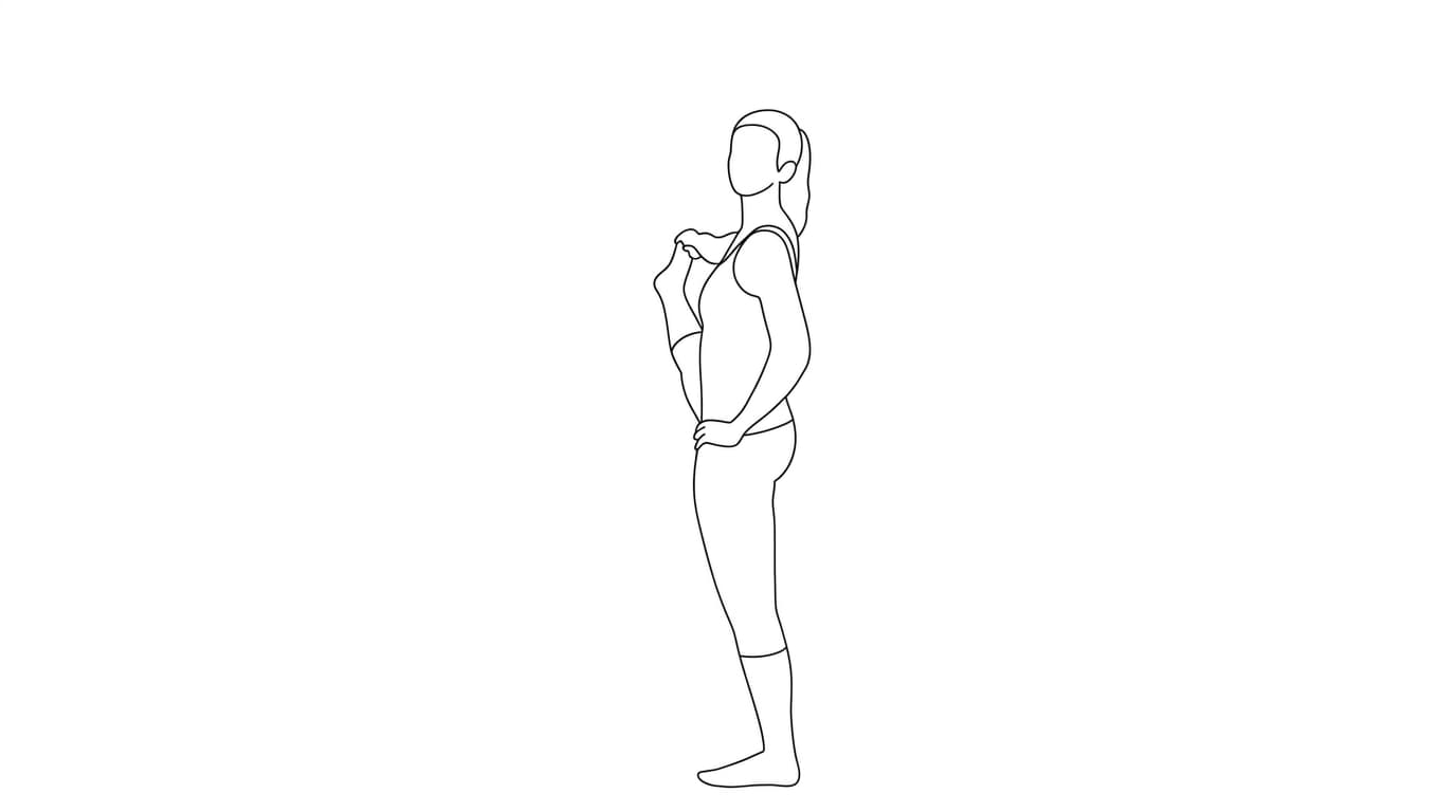 Line-art illustration of Extended Standing Hand to Big Toe (Utthita Hasta Padangushthasana B)