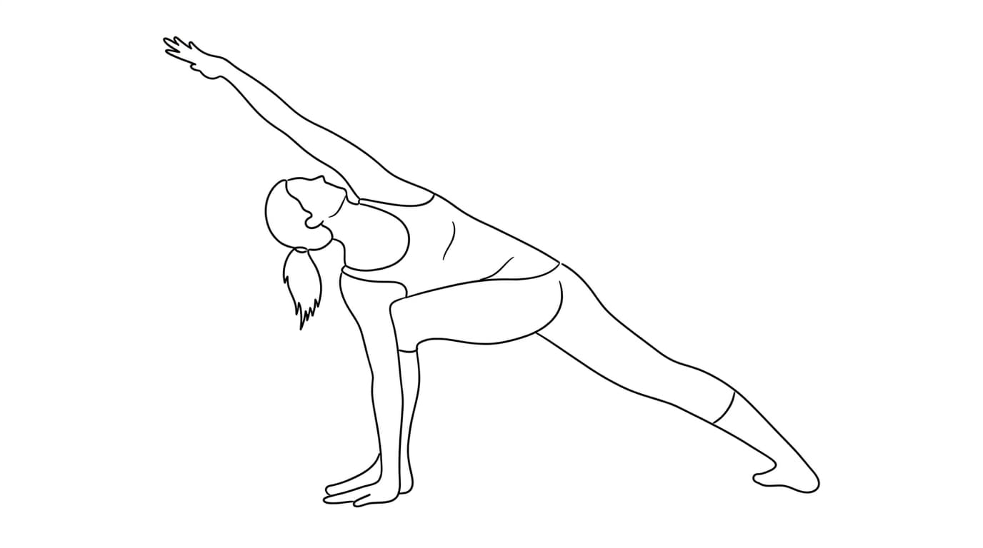 Line-art illustration of Extended Side Angle (Utthita Parshvakonasana)