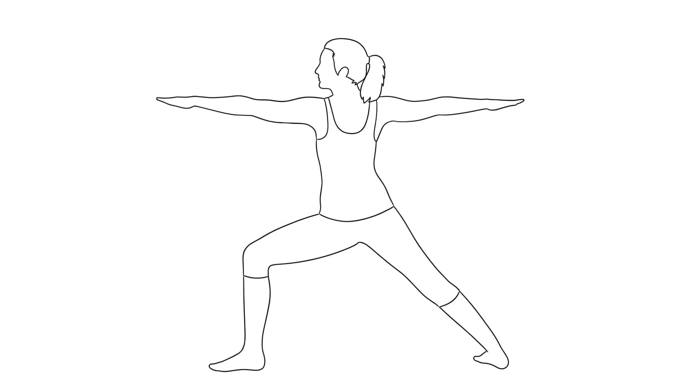 Line-art illustration of Warrior II (Virabhadrasana B)