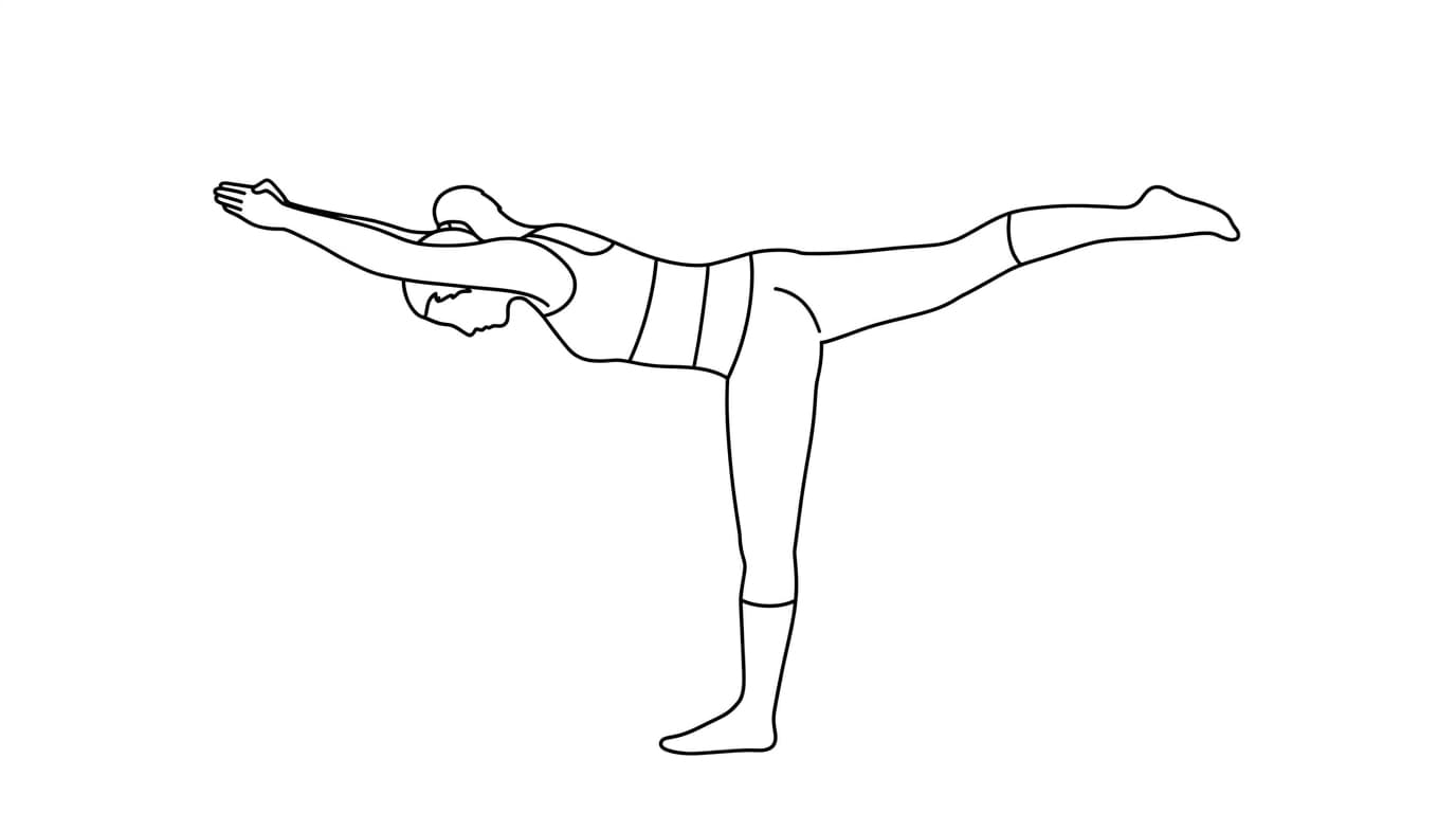 Line-art illustration of Warrior III (Virabhadrasana C)