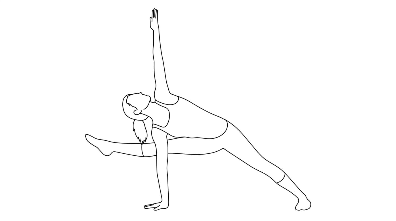 Line-art illustration of Sage Visvamitra's Pose (Vishvamitrasana)
