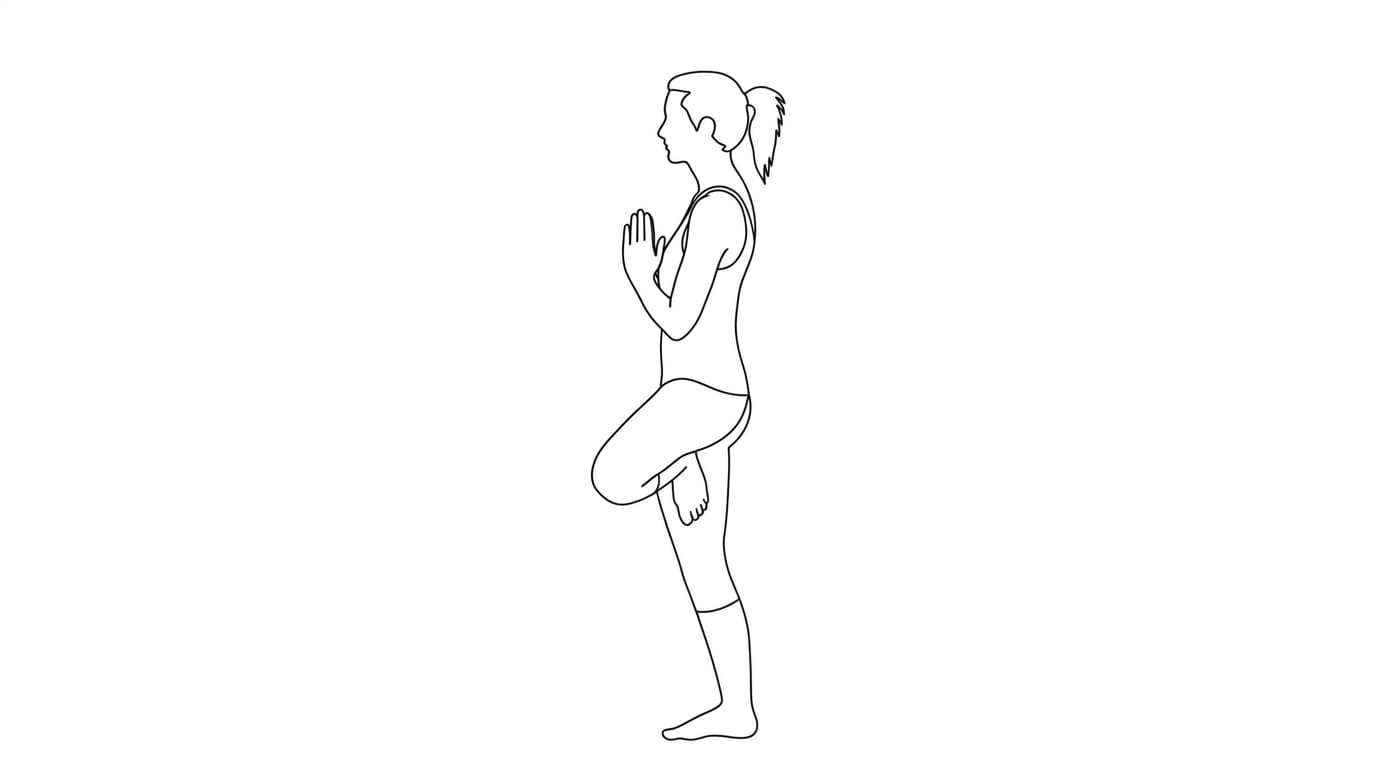 Line-art illustration of Tree Pose (Vrikshasana)
