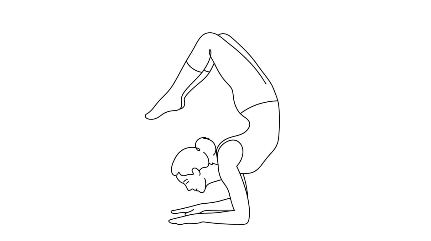 Line-art illustration of Scorpion A (Vrischikasana A)